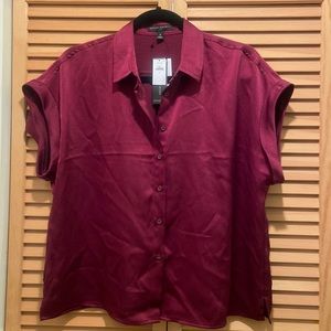 Banana Republic Textured Silky Boxy Shirt, S, beet root